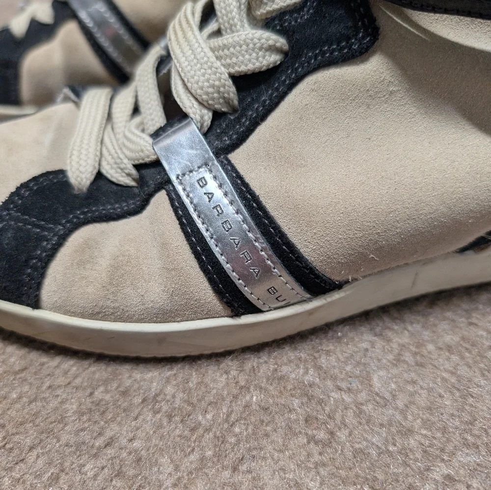 Barbara Bui Black Cream Women's High-Top Wedge Sneakers Size 38 (FR), 8 (US)